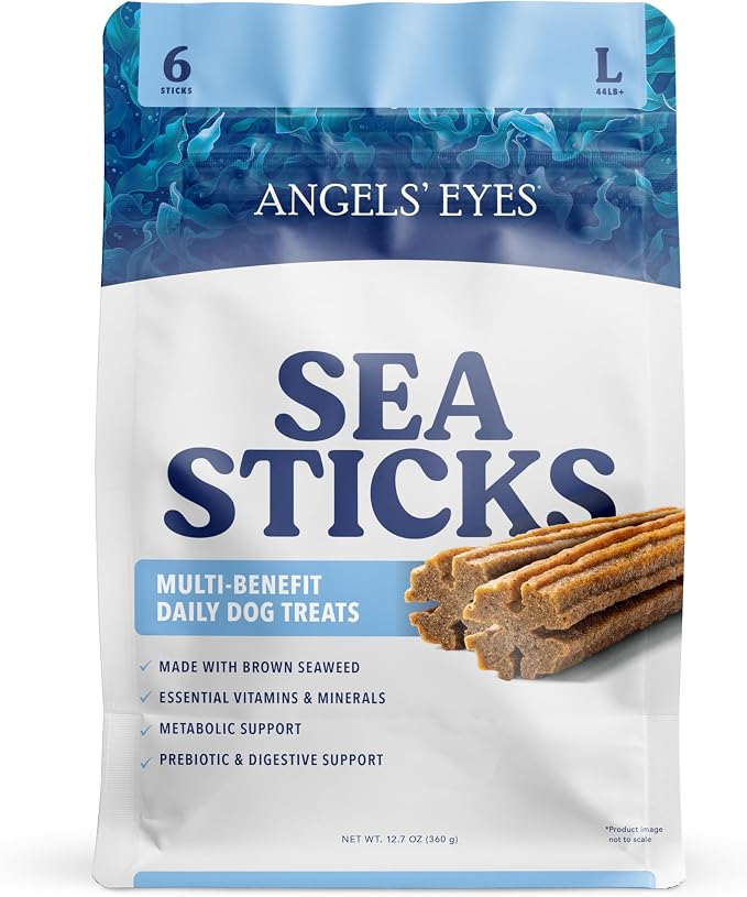 Angels' Eyes Sea Sticks Multi-Benefit Dog Treats | Brown Seaweed Superfood with Prebiotics | Large 6 Count | Grain-Free, Gluten-Free, Plant-Based Daily Chews | Gut, Dental & Metabolic Support