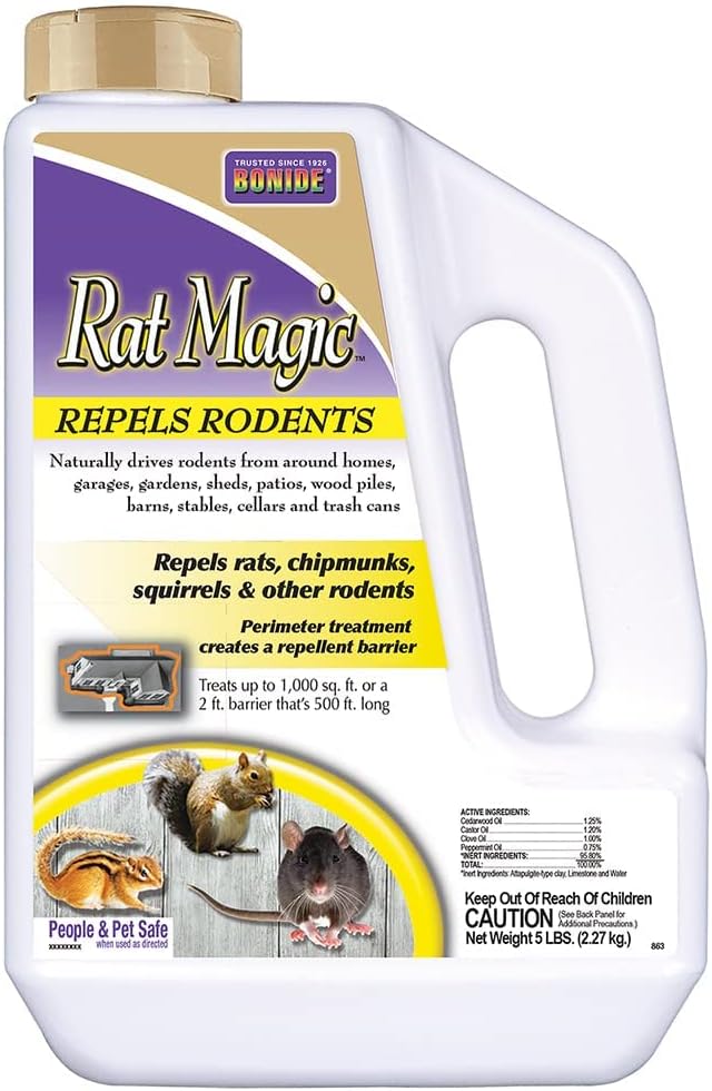Bonide Rat Magic Rodent Repellent Granules – Natural Outdoor Rat, Mouse, Chipmunk & Squirrel Deterrent, 5 lb