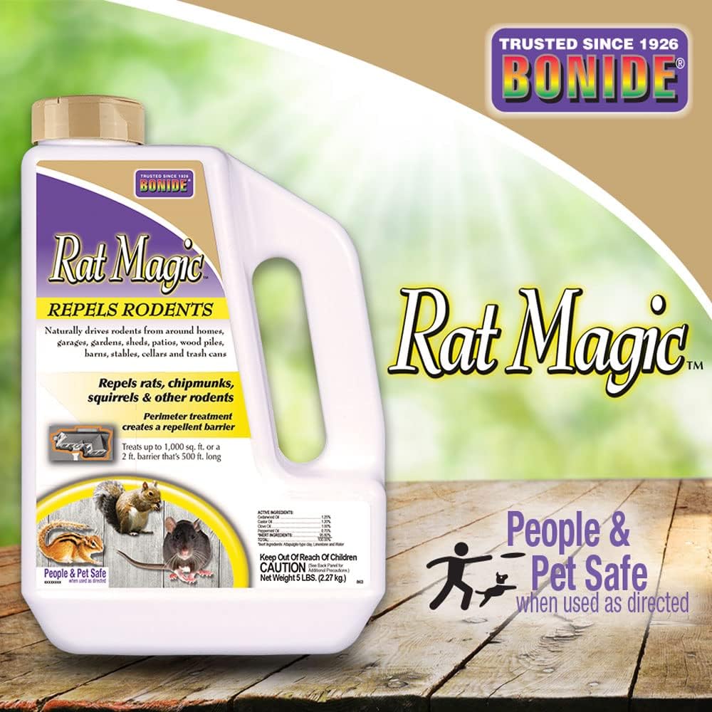 Bonide Rat Magic Rodent Repellent Granules – Natural Outdoor Rat, Mouse, Chipmunk & Squirrel Deterrent, 5 lb