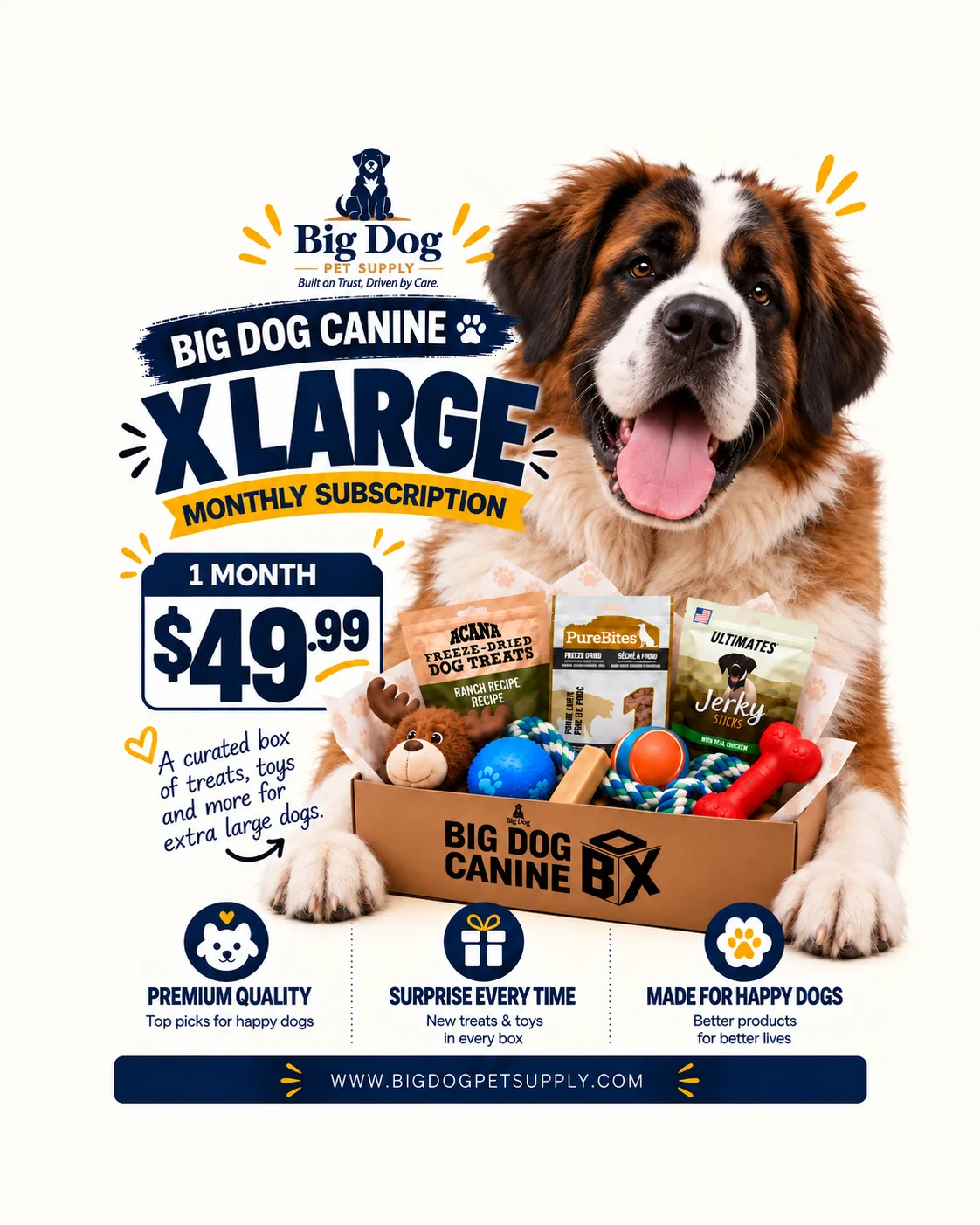 Big Dog Canine Box for X-Large Dogs – New Surprise of Premium Treats & Toys Every Time You Order