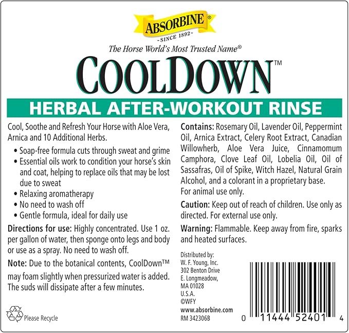 Absorbine CoolDown After-Workout Horse Rinse Concentrate 32 oz – No-Rinse Cooling Herbal Body Wash