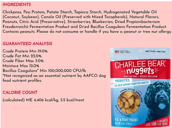 Charlee Bear Nuggets Peanut Butter & Beary Parfait Dog Treats – Crunchy Bite-Size Treats for Dogs