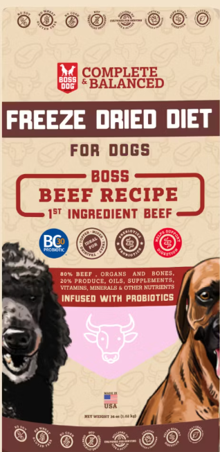Boss Dog Freeze Dried Raw Diet (Dogs), Beef Recipe, 36 oz Bag