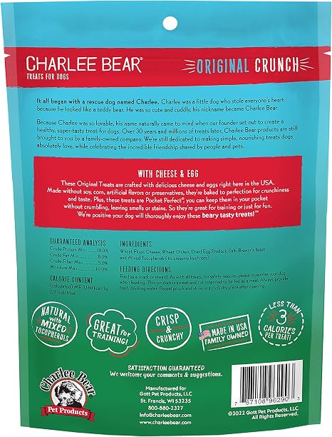 Charlee Bear Original Cheese & Egg Dog Treats – Crunchy Low-Calorie Training Treats for Dogs