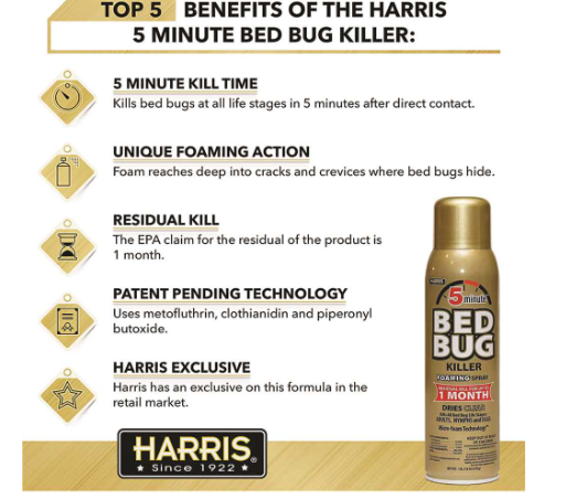 Harris GOLDBB-16A 5 Minute Bed Bug Killer Foaming Aerosol Spray – 16 oz, Odorless & Non-Staining