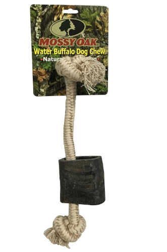 QT Dog Mossy Oak Water Buffalo Horn & Tug Dog Chew, 12 Inch – Natural Cotton Rope Toy — image 1