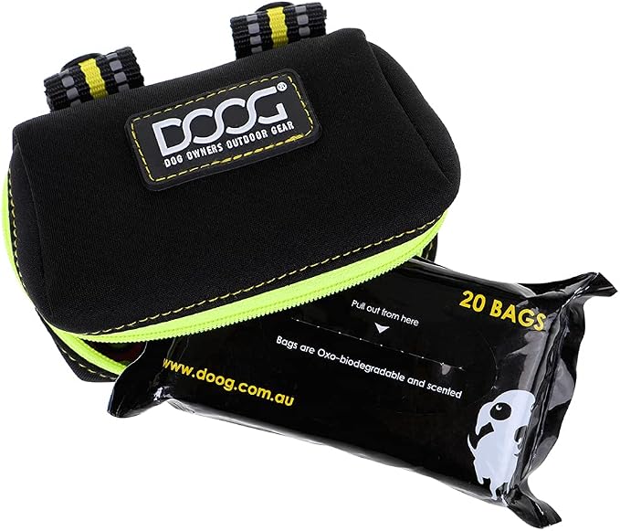 DOOG Walkie Pouch Bolt Neon, Neoprene Dog Waste Bag Dispenser, High-Visibility Leash Pouch