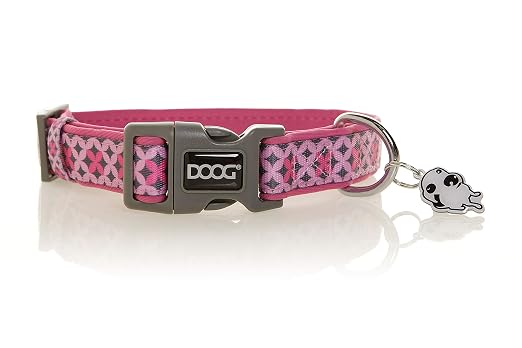 DOOG Toto Neoprene Dog Collar – Pink with Black Stars, Quick-Dry Adjustable Collar, X-Small 4–10 Inch