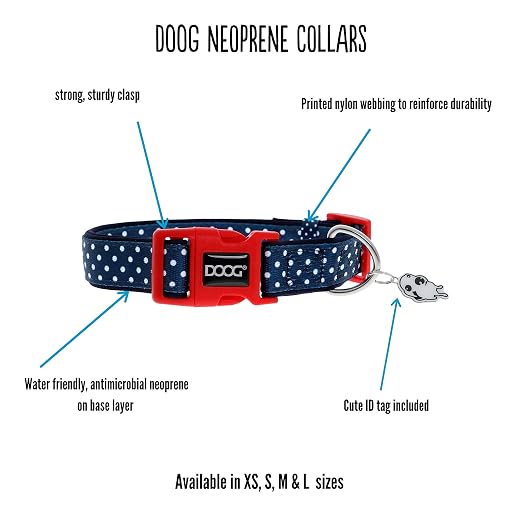 DOOG Toto Neoprene Dog Collar – Pink with Black Stars, Quick-Dry Adjustable Collar, X-Small 4–10 Inch