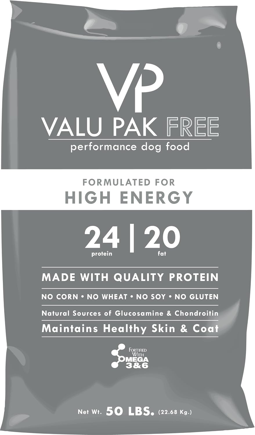 Valu-Pak 24-20 Performance Dry Dog Food for Active Dogs & Puppies – High Protein High Energy, 50 lb Red Bag