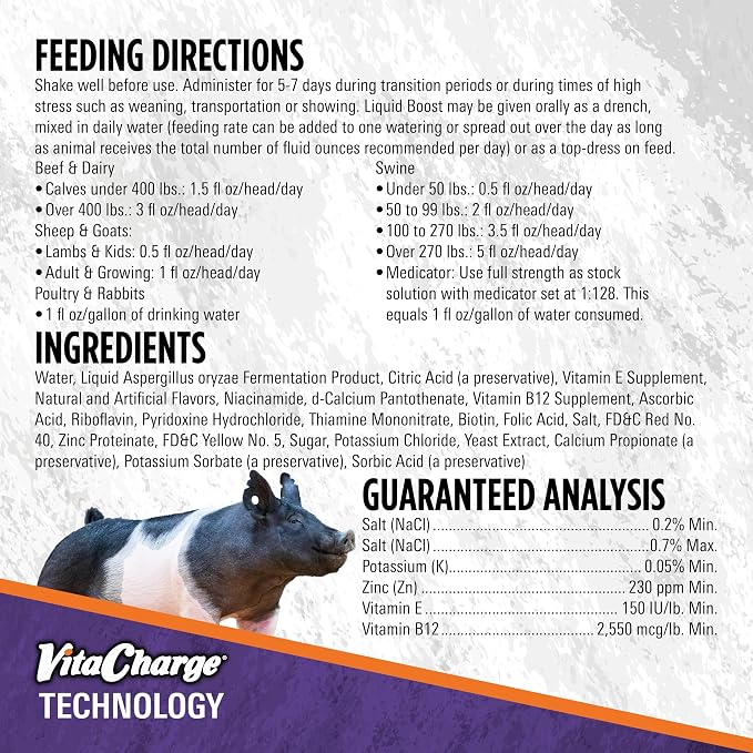BioZyme Vita Charge Liquid Boost 32 oz – Multi-Species Livestock Digestive & Immune Support Supplement