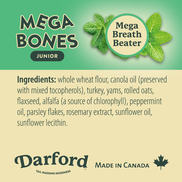 Darford Mega Bone Jr Breath Beater Dog Treat 3.5 oz – Oven-Baked Dental Bone with Peppermint & Parsley