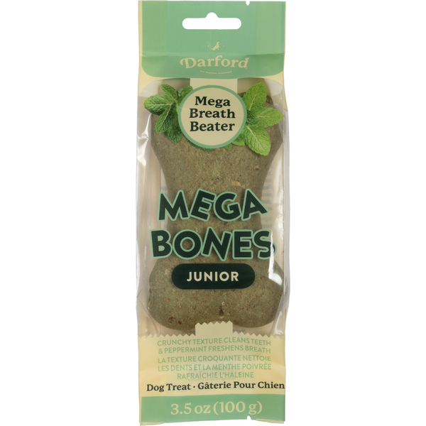 Darford Mega Bone Jr Breath Beater Dog Treat 3.5 oz – Oven-Baked Dental Bone with Peppermint & Parsley