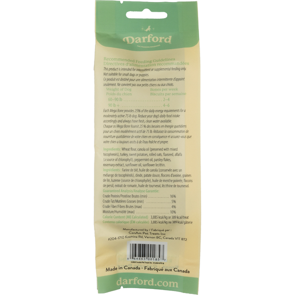 Darford Mega Bone Jr Breath Beater Dog Treat 3.5 oz – Oven-Baked Dental Bone with Peppermint & Parsley
