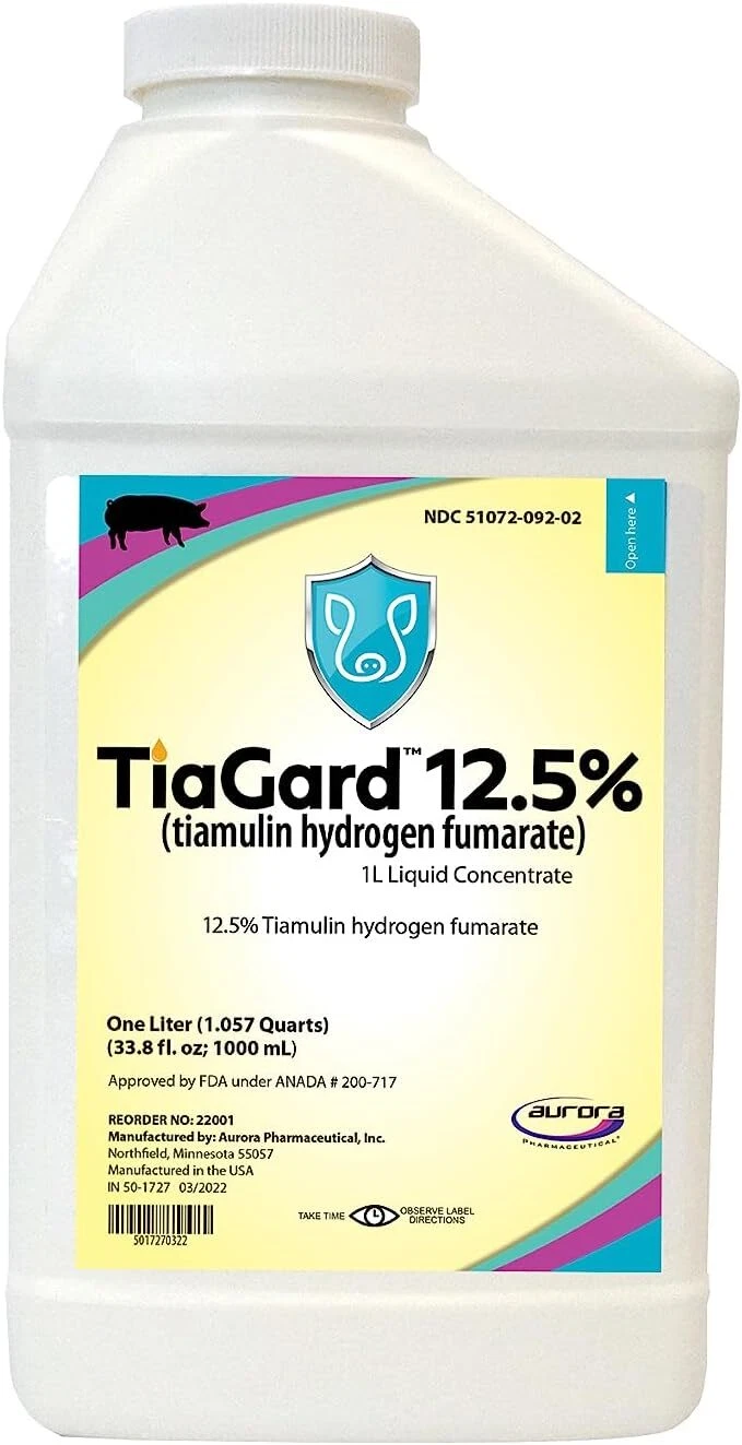 Aurora TiaGard 12.5% Tiamulin Hydrogen Fumarate Liquid Concentrate for Swine – 1000 mL / 1 Liter