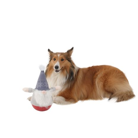 Tall Tails Holiday Roly Poly Gnome Wobbler Dog Toy – Squeaky Interactive Plush Toy, 11 Inch