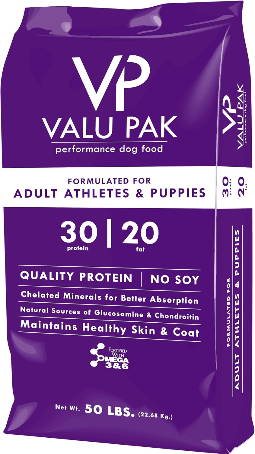 Valu-Pak Free 30-20 Performance Dry Dog Food – 30% Protein, 20% Fat, Gluten-Free Formula for Active Dogs, 50 lb Purple Bag