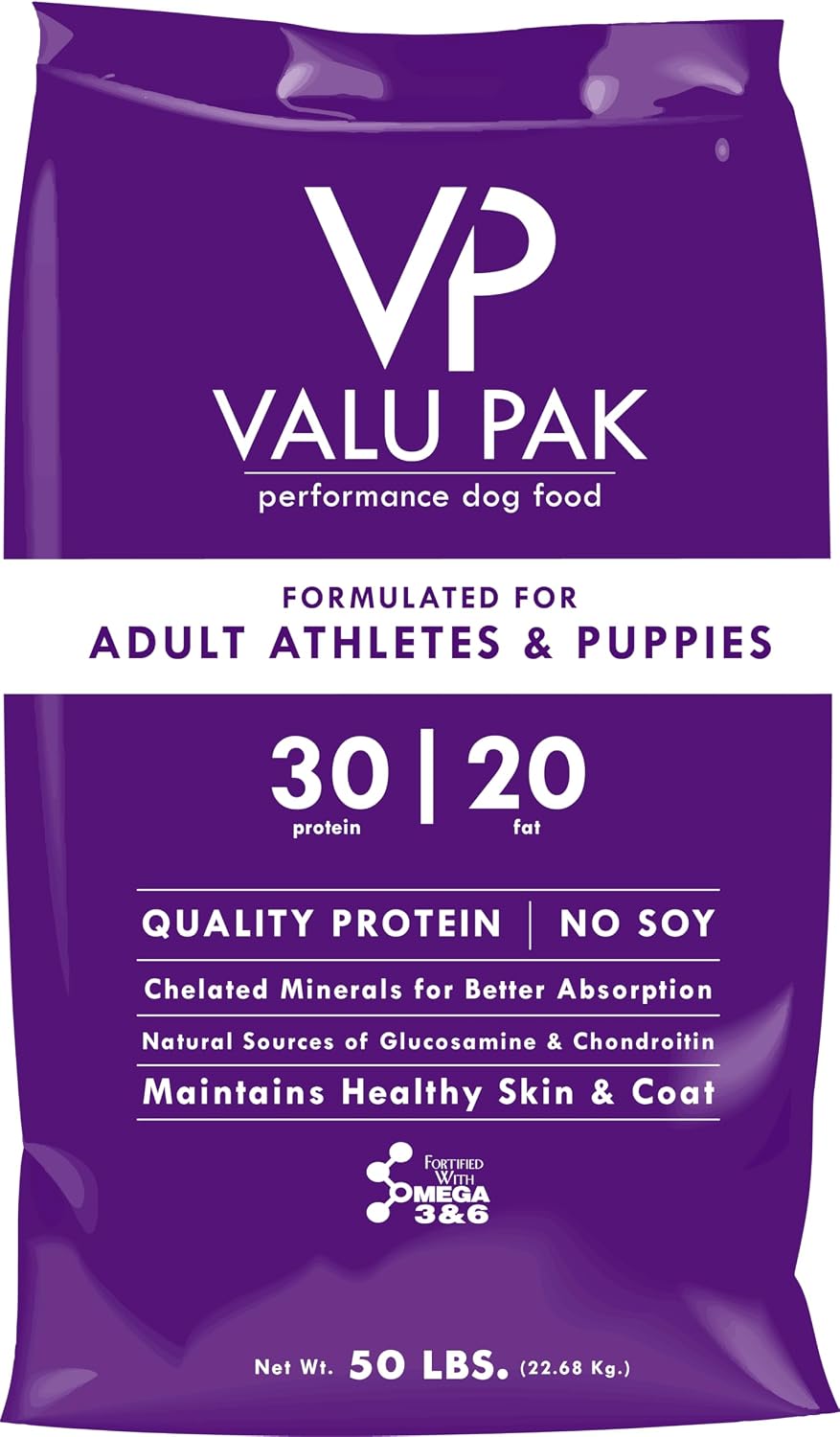 Valu-Pak Free 30-20 Performance Dry Dog Food – 30% Protein, 20% Fat, Gluten-Free Formula for Active Dogs, 50 lb Purple Bag