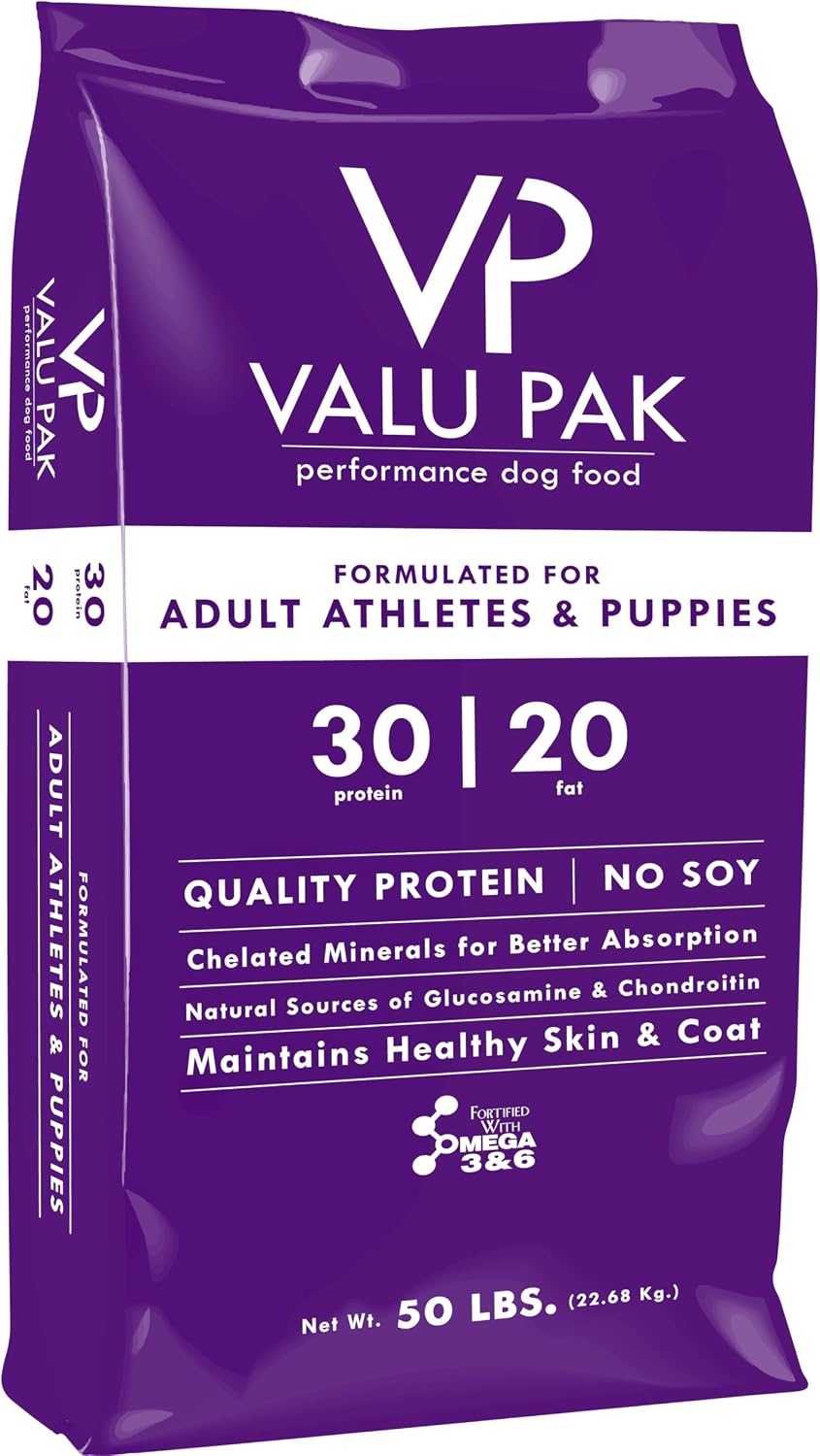 Valu-Pak Free 30-20 Performance Dry Dog Food – 30% Protein, 20% Fat, Gluten-Free Formula for Active Dogs, 50 lb Purple Bag