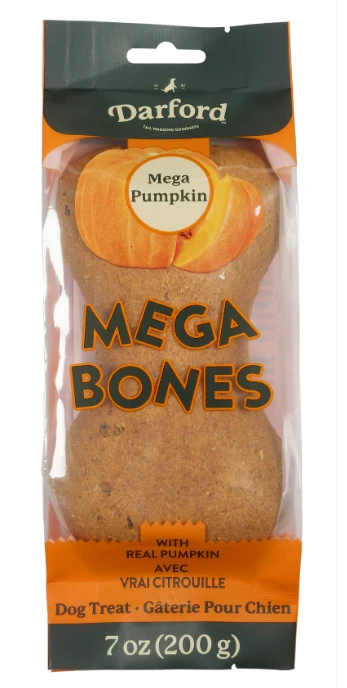 Darford Mega Pumpkin Dog Bone Treat 7 oz – Hard-Baked Crunchy Pumpkin & Spice Treat for Large Dogs