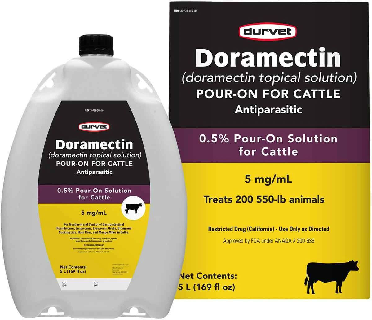 Durvet Doramectin Pour-On for Cattle – Broad-Spectrum Dewormer & Parasite Control, 5 Liter