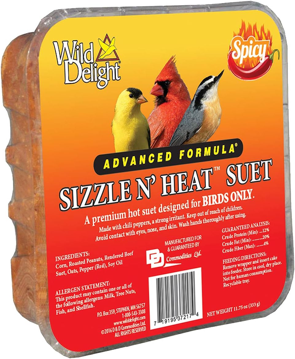 Wild Delight Sizzle N’ Heat Spicy Suet Wild Bird Food – Hot Pepper Squirrel Deterrent, 11.8 oz