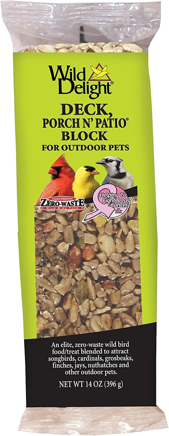 Wild Delight Deck, Porch N’ Patio Wild Bird Food Block – Zero-Waste Seed & Nut Treat, 14 oz