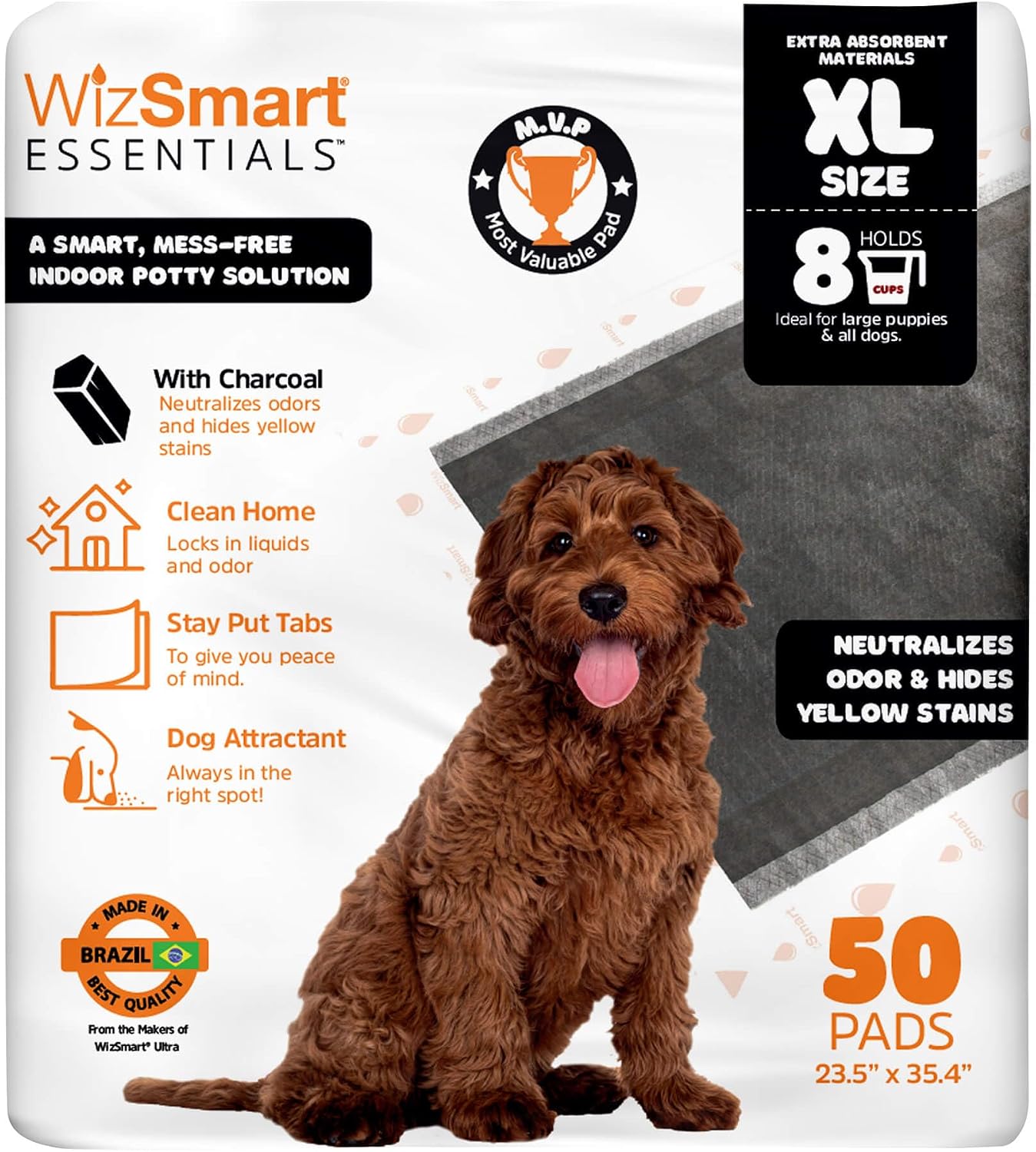 WizSmart Essentials Charcoal XL Training Pads – 50 Count