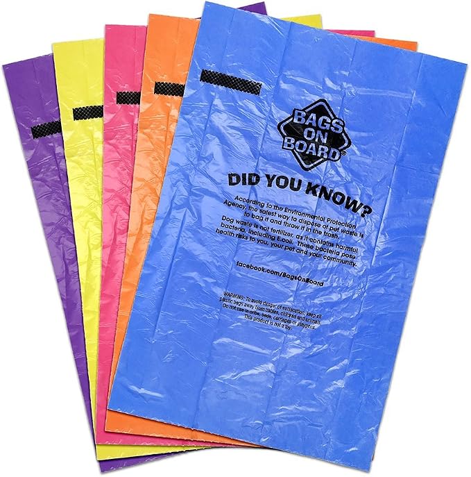 Bags on Board Rainbow Bac Block’R Dog Poop Bags – Antibacterial Waste Pick-Up Refill Bags, 140 Count