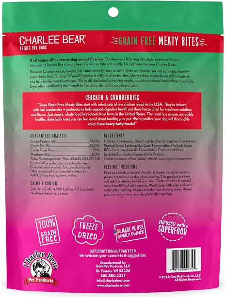 Charlee Bear Meaty Bites Chicken & Cranberries 2.25 oz – Freeze-Dried Dog Treats