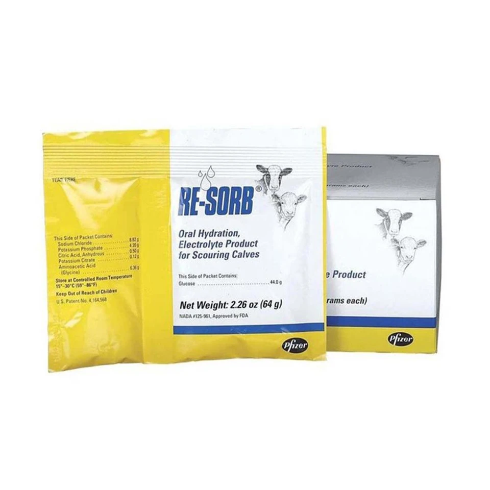 Zoetis Re-Sorb Calf Electrolyte Oral Hydration Powder for Scours & Dehydration – 2.26 oz Packet