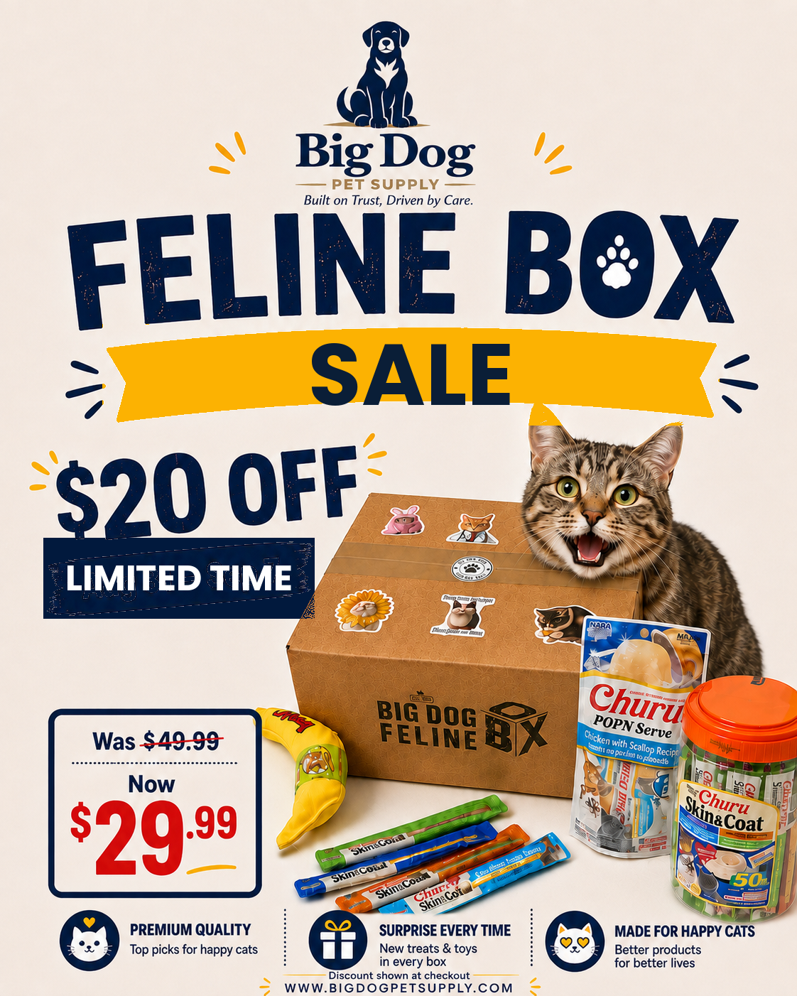 Big Dog Feline Cat Box - Ultimate New Surprising Treat & Toys for Cats Every Time You Order