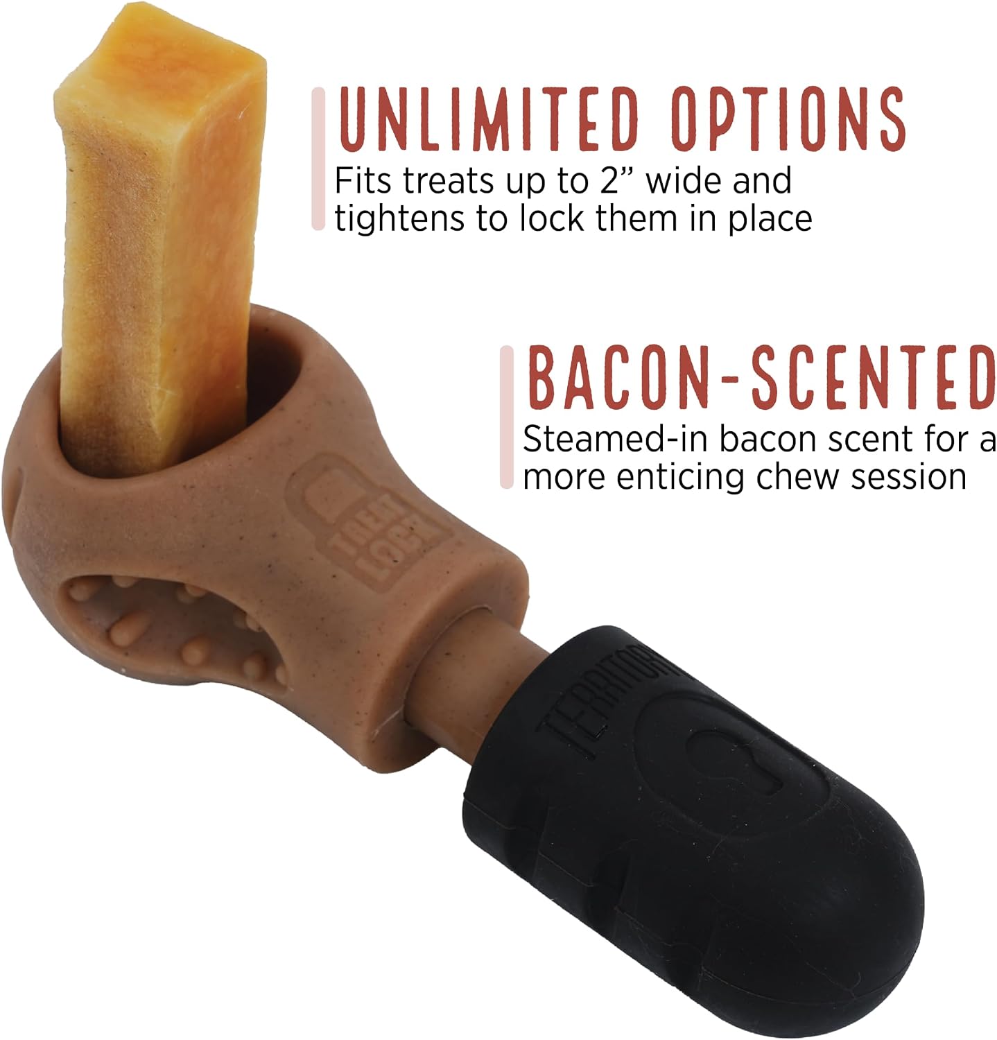 Territory Treat Lock Dog Chew Toy – Bully Stick & Yak Chew Holder, Bacon Scented, 7 Inch