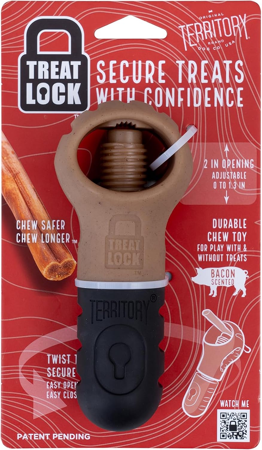 Territory Treat Lock Dog Chew Toy – Bully Stick & Yak Chew Holder, Bacon Scented, 7 Inch