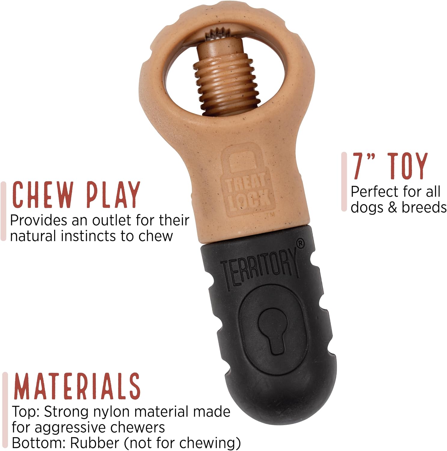 Territory Treat Lock Dog Chew Toy – Bully Stick & Yak Chew Holder, Bacon Scented, 7 Inch