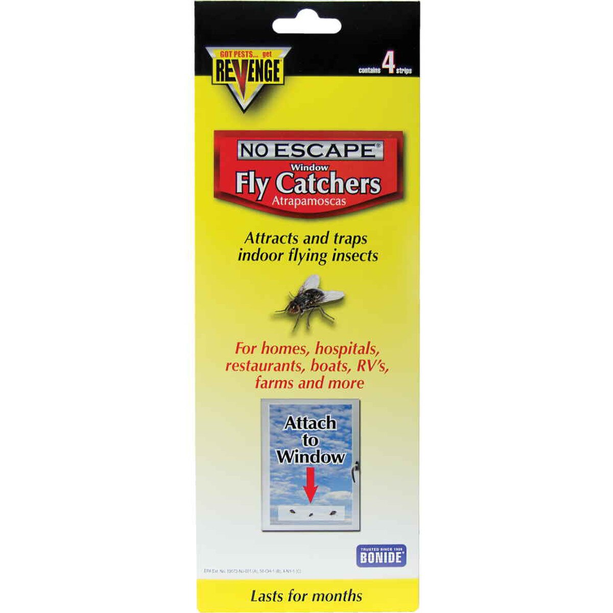 Bonide Revenge No Escape Window & Screen Fly Catchers – Odorless Non-Toxic Indoor Sticky Insect Traps, 4 Pack