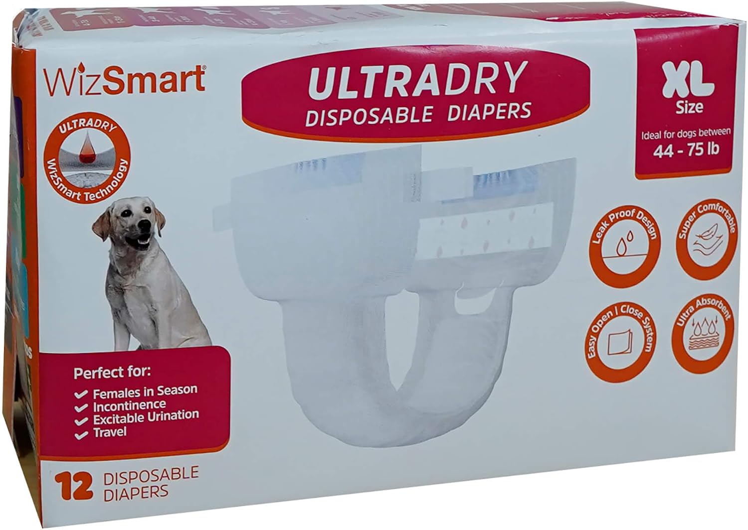 WizSmart UltraDry Disposable Female Dog Diapers – Ultra Absorbent Leak-Proof Pet Diapers