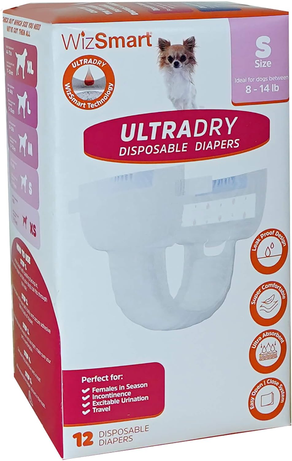 WizSmart UltraDry Disposable Female Dog Diapers – Ultra Absorbent Leak-Proof Pet Diapers