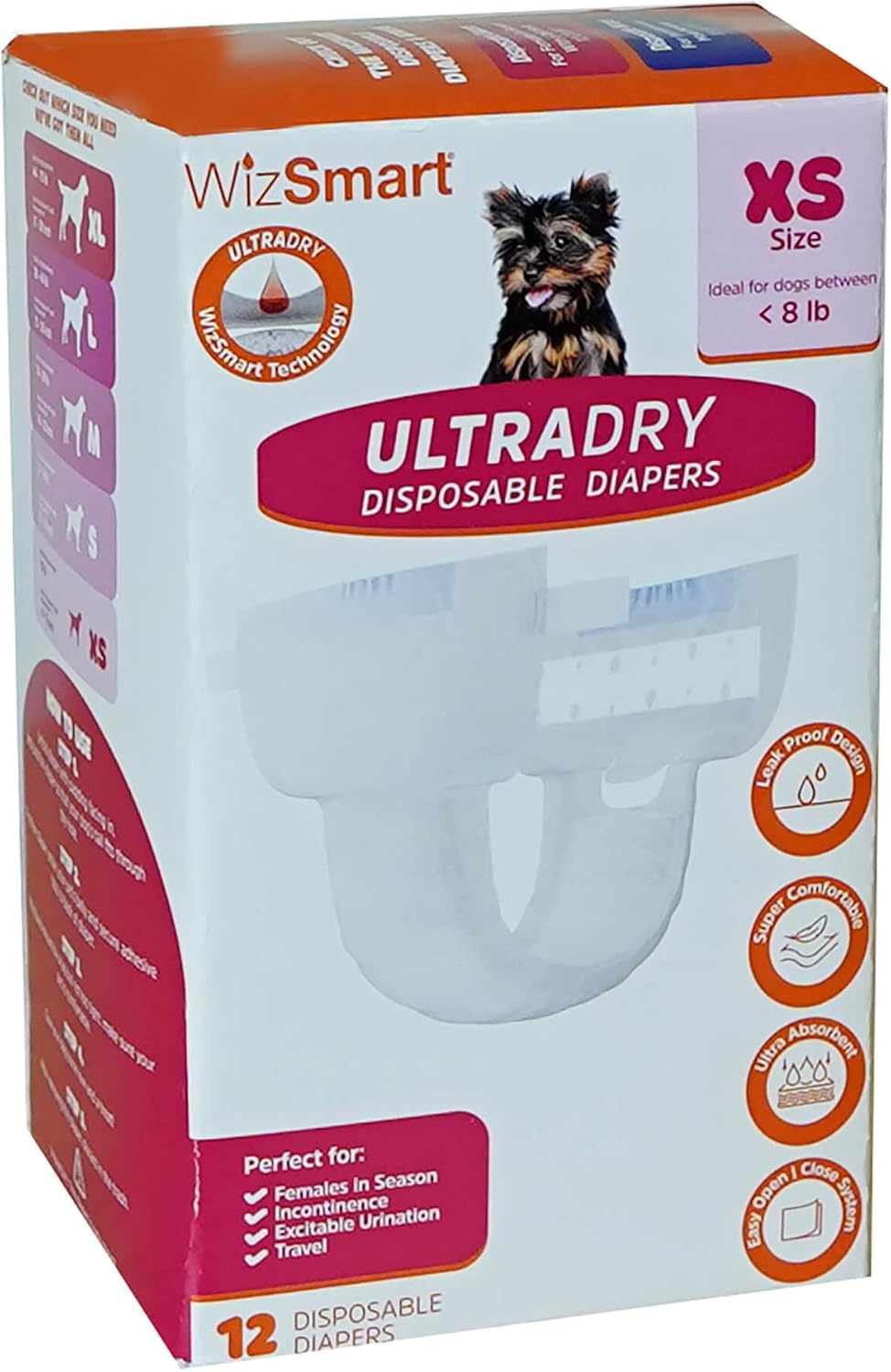 WizSmart UltraDry Disposable Female Dog Diapers – Ultra Absorbent Leak-Proof Pet Diapers