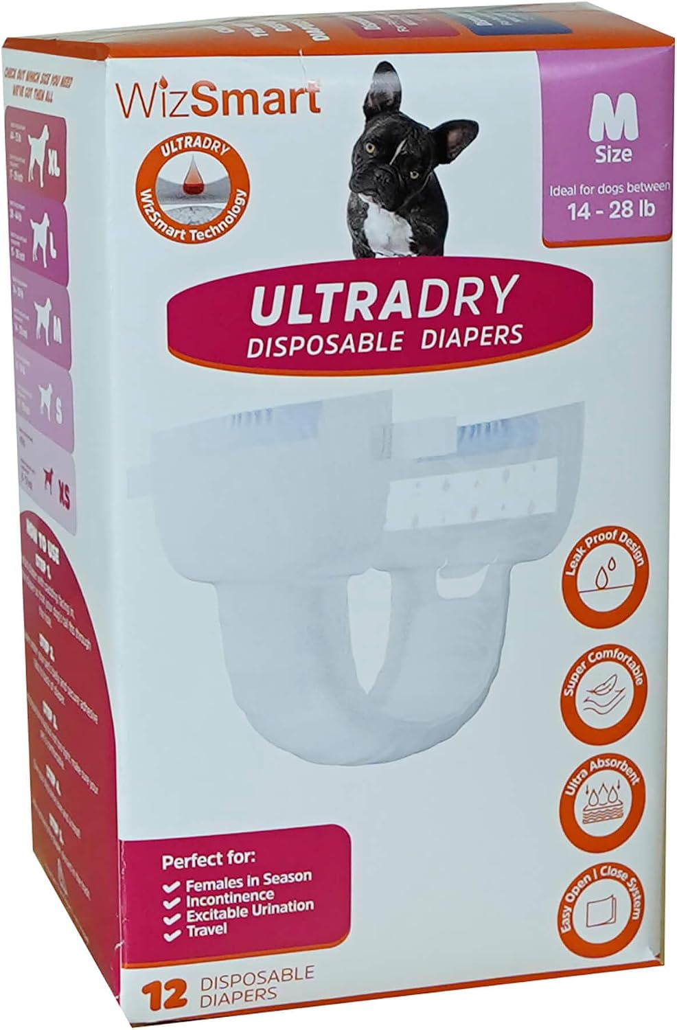 WizSmart UltraDry Disposable Female Dog Diapers – Ultra Absorbent Leak-Proof Pet Diapers