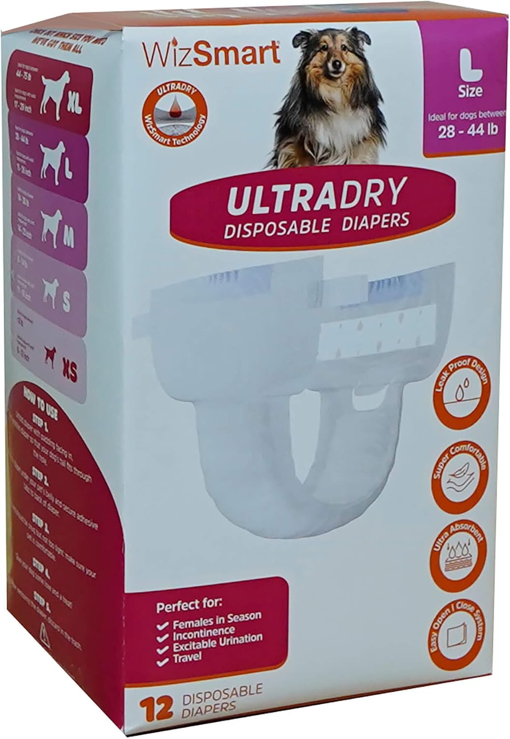 WizSmart UltraDry Disposable Female Dog Diapers – Ultra Absorbent Leak-Proof Pet Diapers