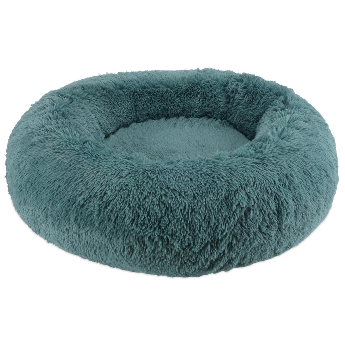 Arlee Rover Rest Shaggy Donut Dog Bed – Teal 22" x 22", Plush Calming Memory Foam Pet Bed
