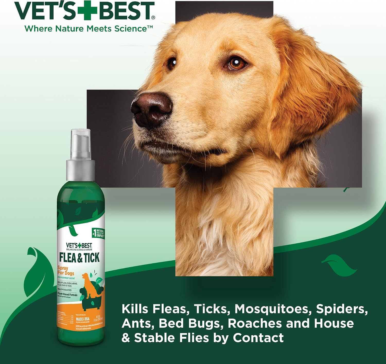 Vet's Best Flea & Tick Spray for Dogs, Plant-Based Spray, Pest Control, 8oz