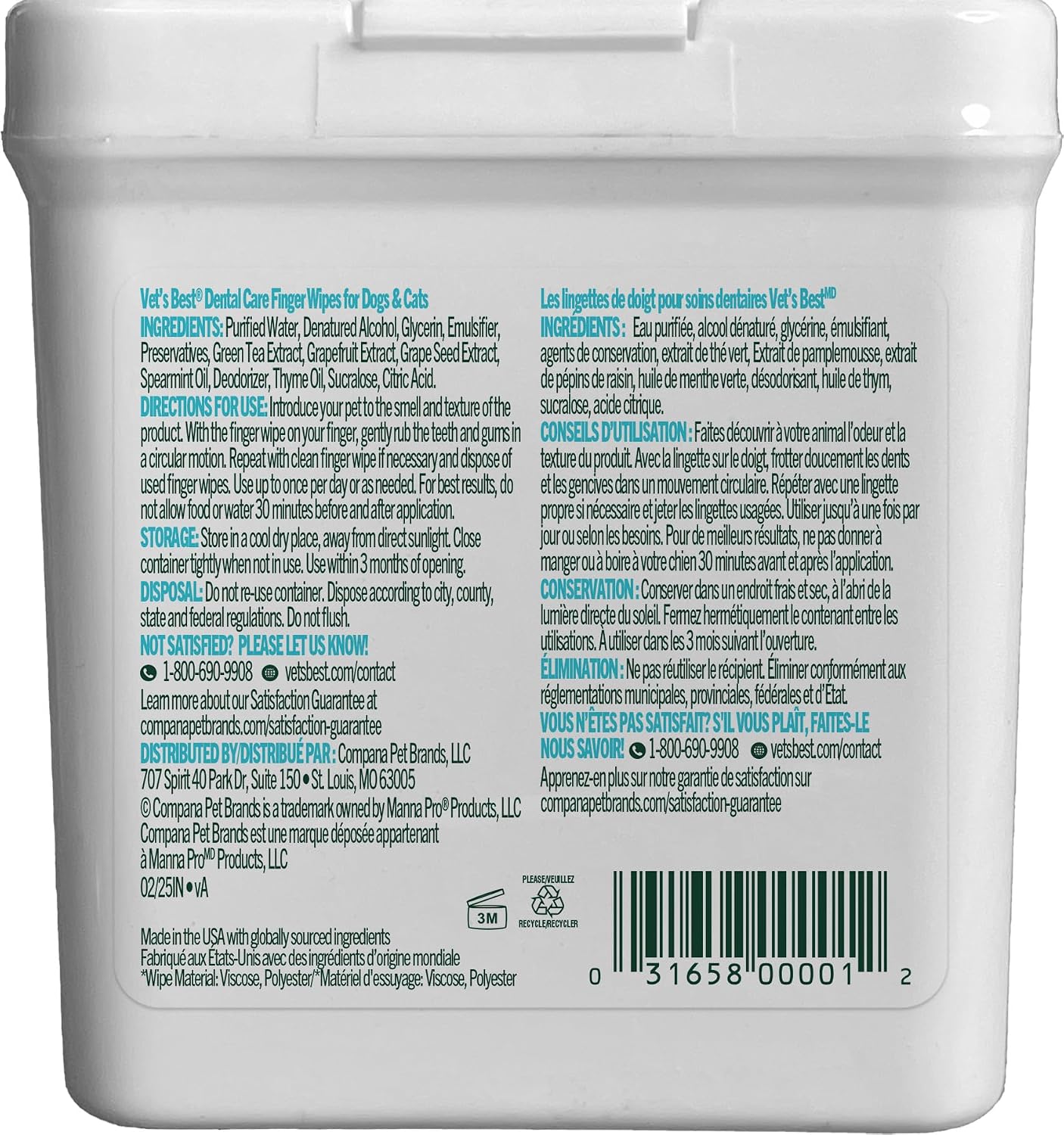 Vet’s Best Dental Care Finger Wipes for Dogs & Cats, 50 Count