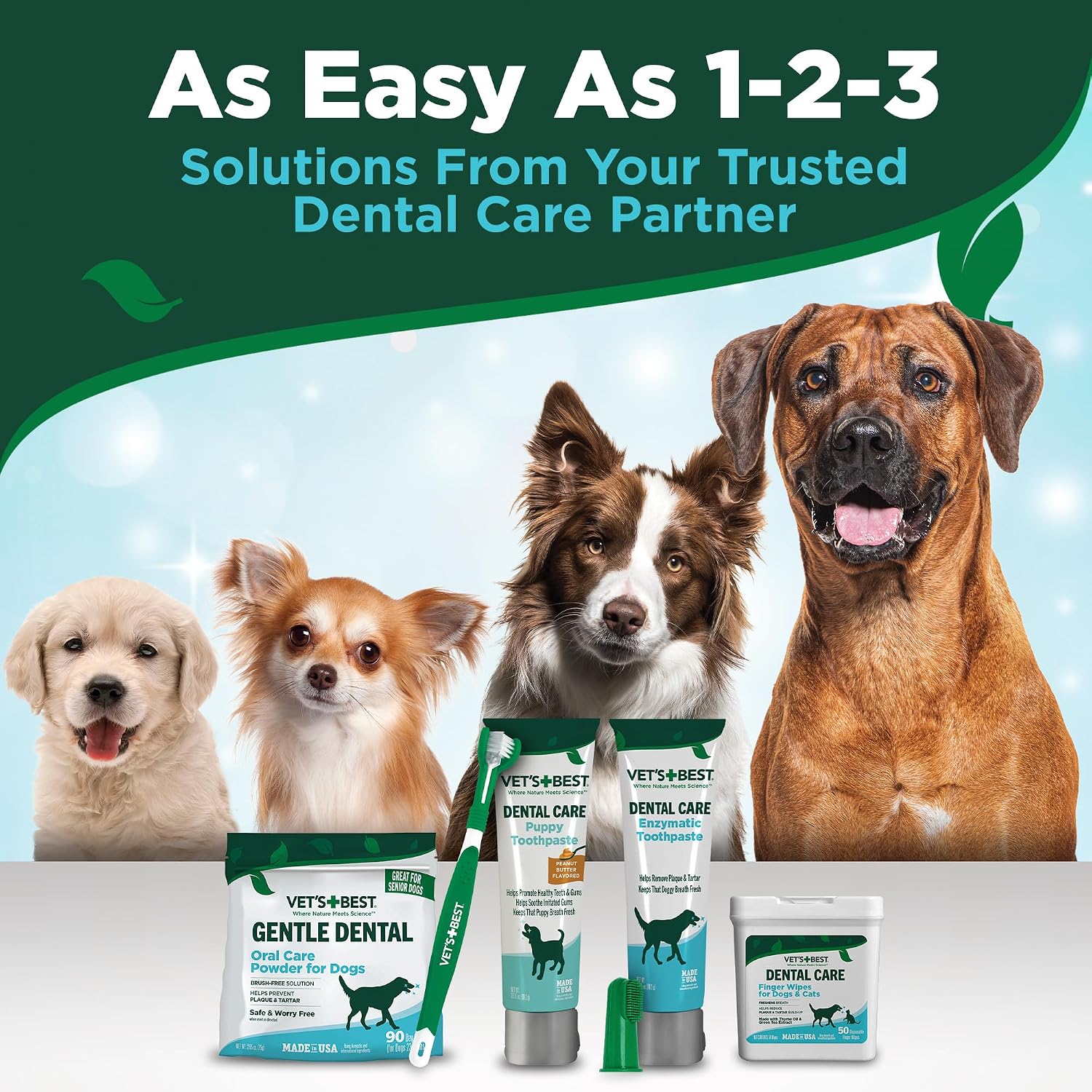 Vet’s Best Dental Care Finger Wipes for Dogs & Cats, 50 Count