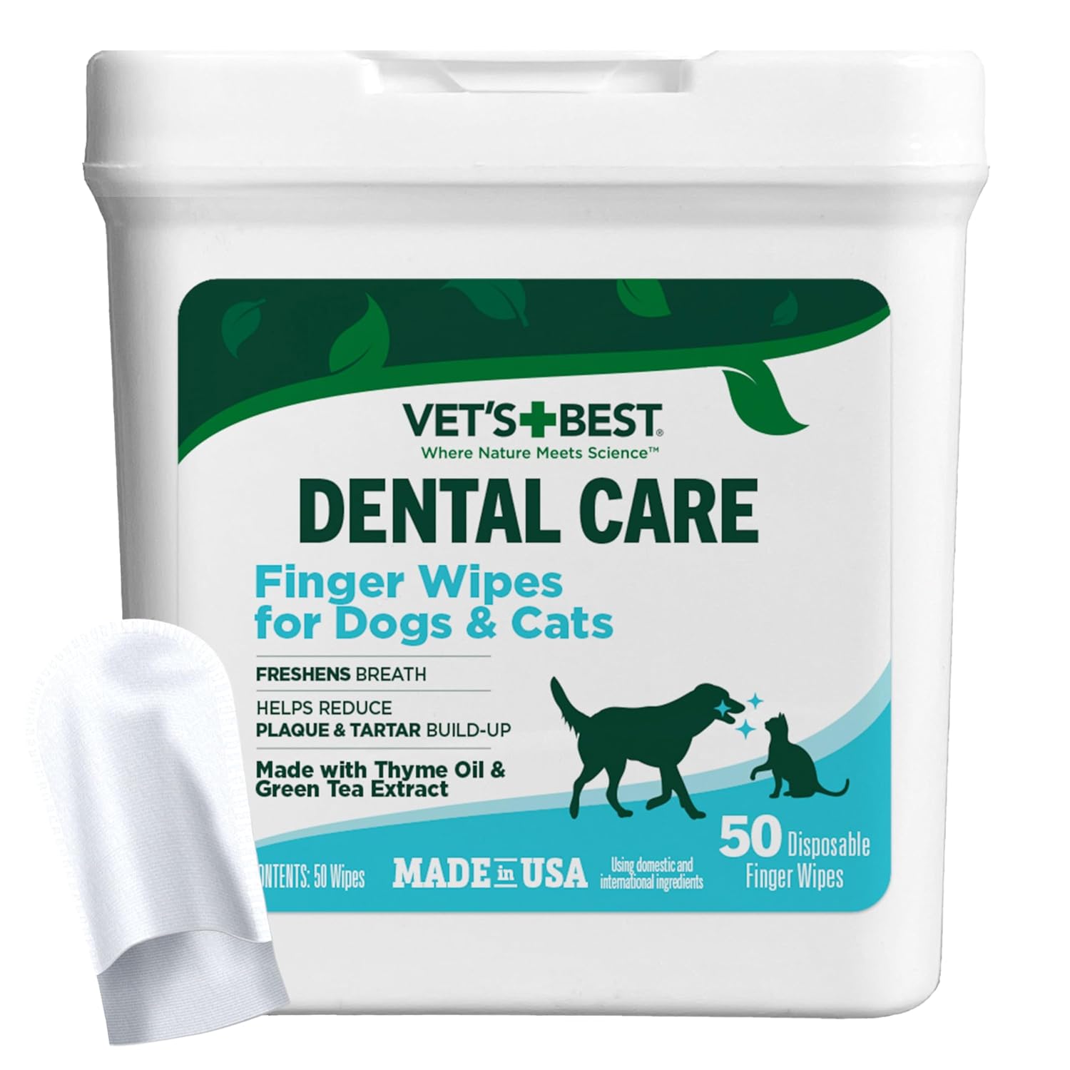 Vet’s Best Dental Care Finger Wipes for Dogs & Cats, 50 Count