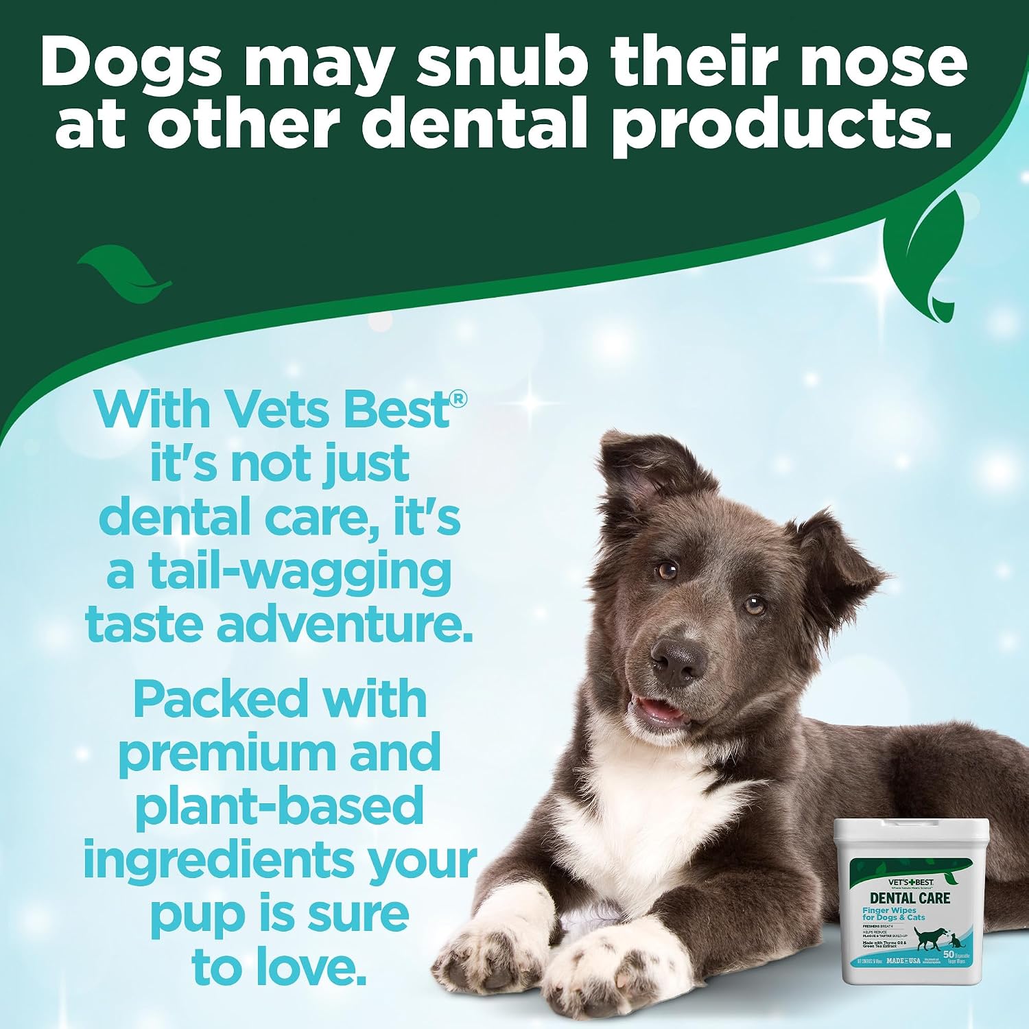 Vet’s Best Dental Care Finger Wipes for Dogs & Cats, 50 Count