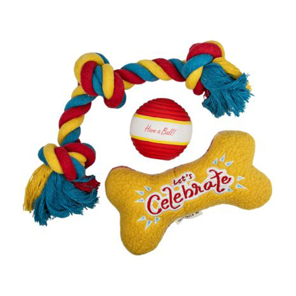 Tall Tails Let's Celebrate 3-Piece Holiday Dog Toy Gift Set – M/L