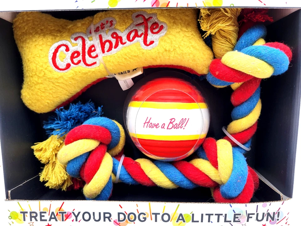 Tall Tails Let's Celebrate 3-Piece Holiday Dog Toy Gift Set – M/L