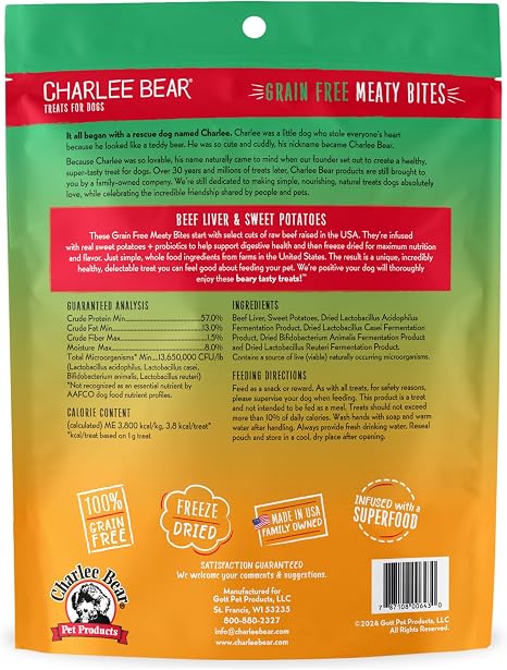 Charlee Bear Meaty Bites Beef Liver & Sweet Potato 2.25 oz – Freeze-Dried Dog Treats